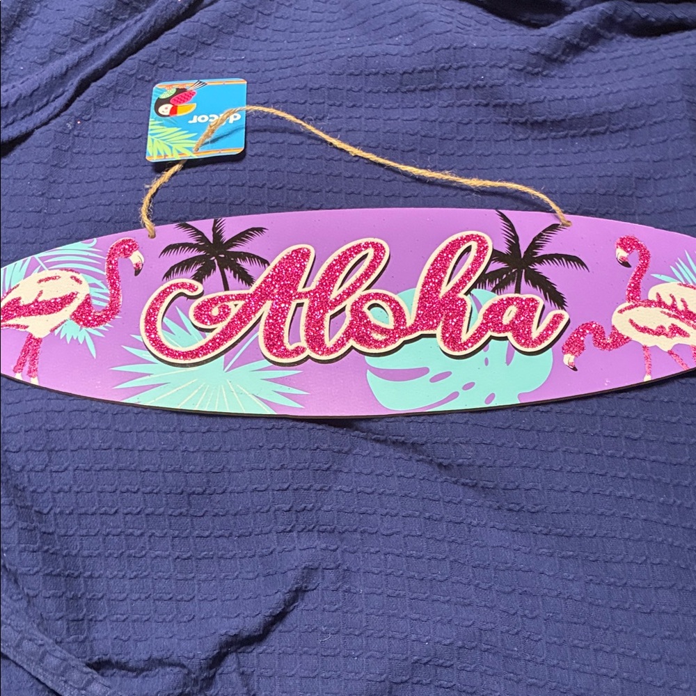 Aloha Glitter Sign - Pink & Teal Tropical Wall Hanging